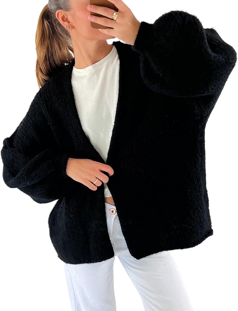 トップス ALMOSTBLACK OVERSIZE KNIT CARDIGAN Womens Oversized Cardigans Soft Knit Cardigan Sweater with Pockets